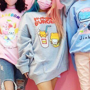 SOLD San-X Nyan Nyan Nyanko Burger Sweatshirt Gray Size L Kawaii Japan LA